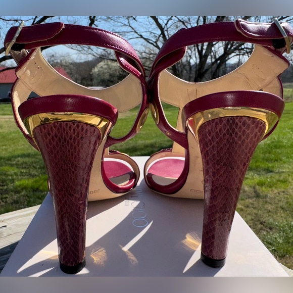 🐍JIMMY CHOO NAPPA/WATERSNAKE BURGUNDY HEELS🐍 - Picture 5 of 11